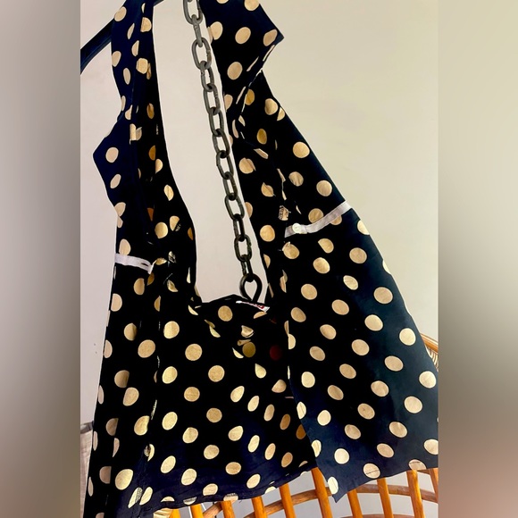 Black & off white polka dot backless halter top in pure cotton material size S - Picture 6 of 9